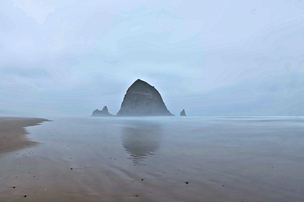 Haystack in the Mist. A photograph of Cannon Beach, Oregon.