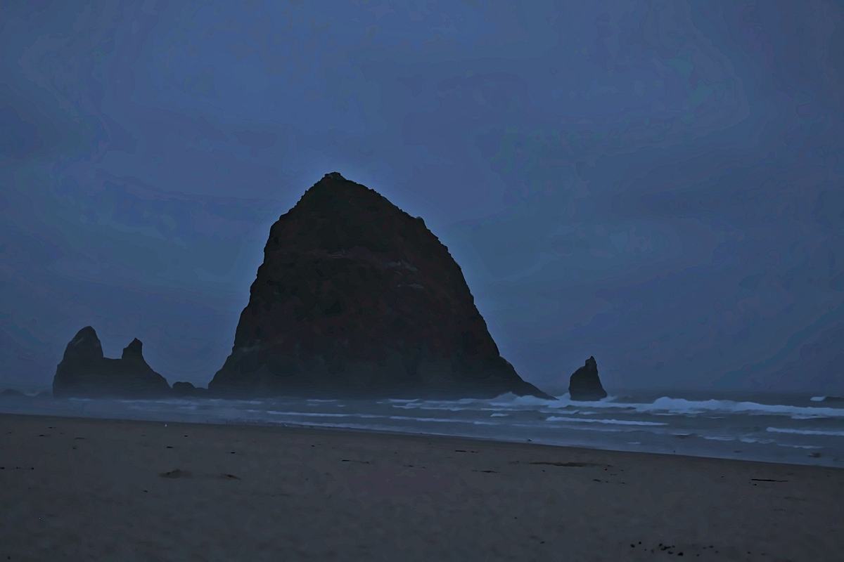 Haystack Rock, Blue Hour. A photograph of Cannon Beach, Oregon.